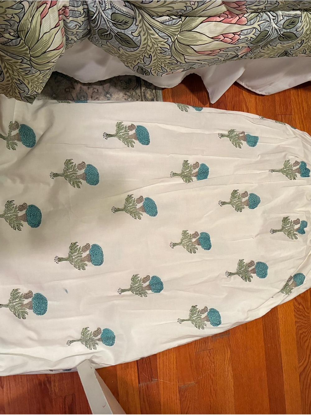 India Boutique White Maxi Dress with Blue-Green Floral Embroidery